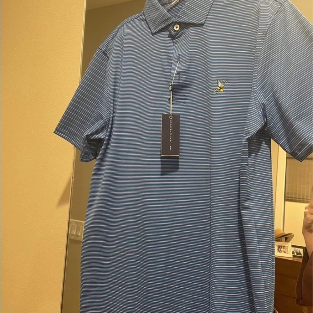 Winged Foot Golf Club Blue Striped Polo Shirt